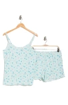 Jaclyn Plissé Satin Camisole & Shorts Pajamas In Pet Little Spring Petals Blue