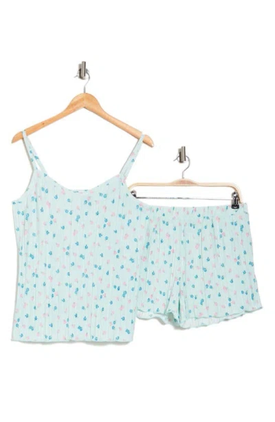 Jaclyn Plissé Satin Camisole & Shorts Pajamas In Pet Little Spring Petals Blue