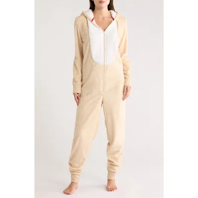 Jaclyn Reindeer Hooded One-piece Pajamas In Neutral