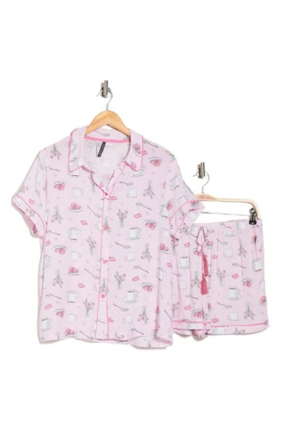 Jaclyn Short Sleeve Button-up Shirt & Shorts Pajamas In Lil Diner Date Lilac