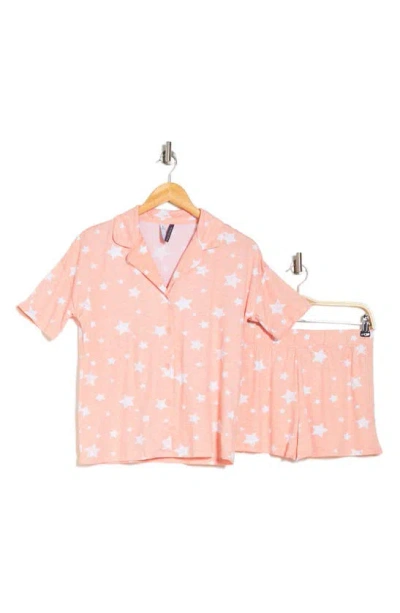 Jaclyn Short Sleeve Button-up Shirt & Shorts Pajamas In Peach Bud