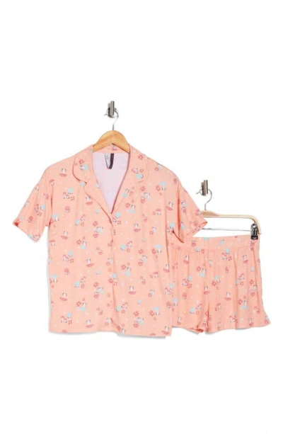 Jaclyn Short Sleeve Button-up Shirt & Shorts Pajamas In Peach Nector