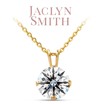 Jaclyn Smith 1 Carat Moissanite Solitaire Necklace In Yellow Gold With Free Chain In Silver