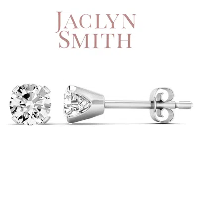 Jaclyn Smith 1 Carat Round Moissanite Stud Earrings In White Gold In Yellow