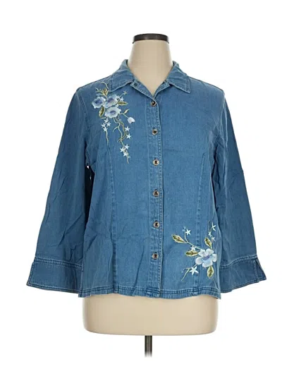 Pre-owned Jaclyn Smith 3/4 Sleeve Button Down Shirt In Blue