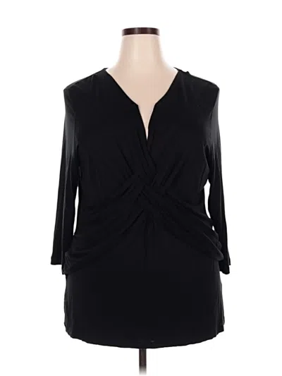 Pre-owned Jaclyn Smith 3/4 Sleeve Top Black Plunge Neckline Tops