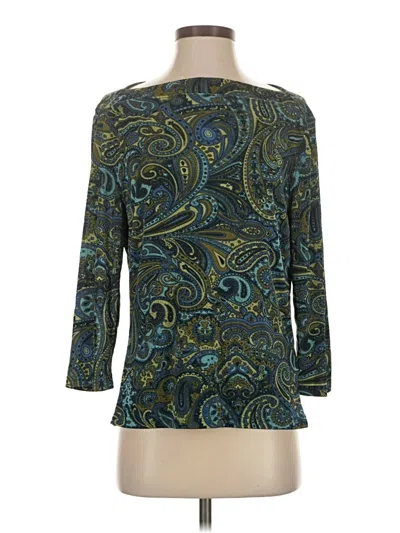 Pre-owned Jaclyn Smith 3/4 Sleeve Top Teal Boatneck Tops In Blue