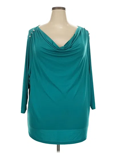 Pre-owned Jaclyn Smith 3/4 Sleeve Top Teal Cowl Neck Tops