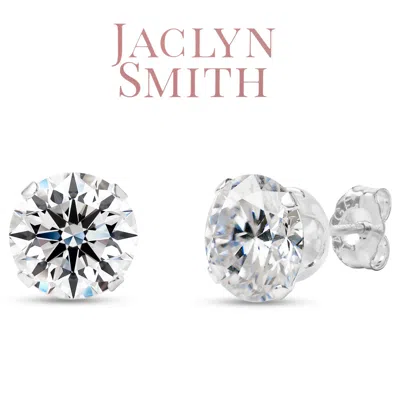 Jaclyn Smith 4 Carat Moissanite Stud Earrings In White Gold In Metallic