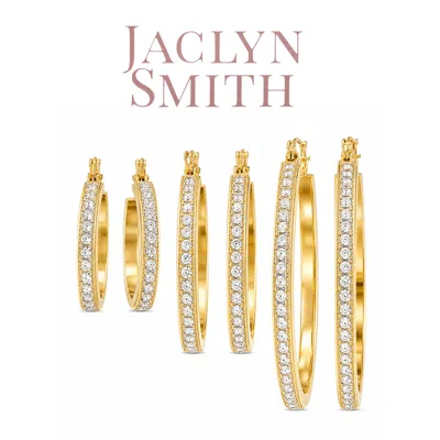 Jaclyn Smith Crystal Hoop Earrings Set Of 3 In Gold