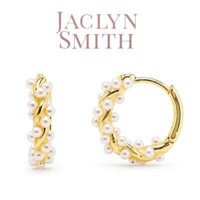 Jaclyn Smith Dainty Pearl Hoop Earrings In Gold