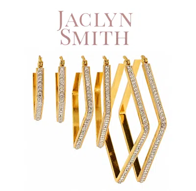Jaclyn Smith Geometric Crystal Hoop Earrings Set Of 3 In Gold