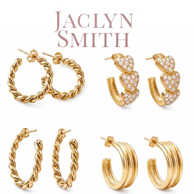 Jaclyn Smith Geometric Crystal Hoop Earrings Set Of 3 In Gold