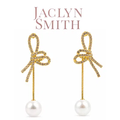 Jaclyn Smith Modern Bow Pearl Drop Earrings In Gold