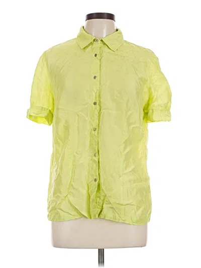 Pre-owned Jaclyn Smith Short Sleeve Silk Top Yellow Mock Neckline Tops