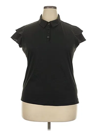 Pre-owned Jaclyn Smith Short Sleeve Top Black Collared Neckline Tops
