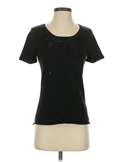 Pre-owned Jaclyn Smith Short Sleeve Top Black Keyhole Neckline Tops