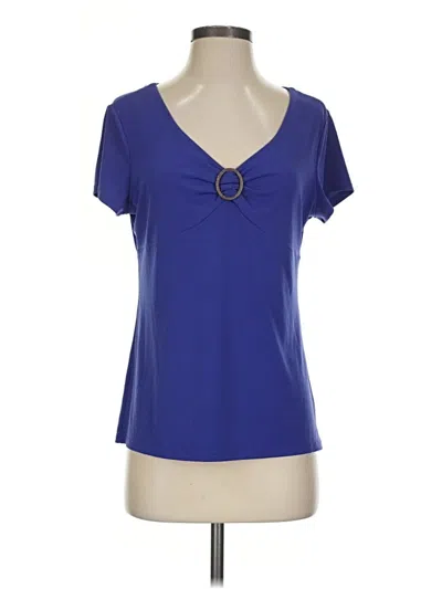 Pre-owned Jaclyn Smith Short Sleeve Top Blue Keyhole Neckline Tops