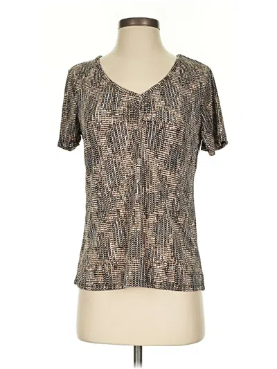 Pre-owned Jaclyn Smith Short Sleeve Top Brown Metallic Pattern V-neck Tops
