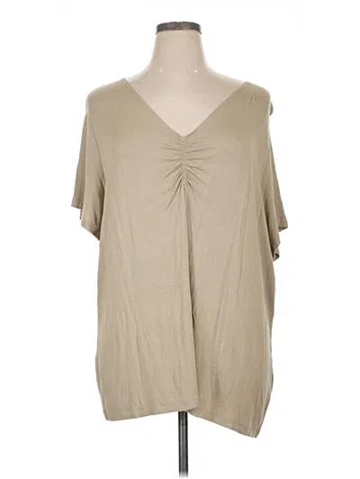 Pre-owned Jaclyn Smith Short Sleeve Top Tan Plunge Neckline Tops