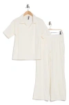 Jaclyn Veour Rib Short Sleeve Pajamas In Ivory