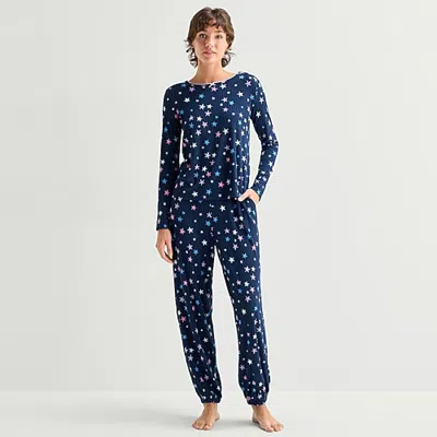 Jaclyn Womens Crew Neck Long Sleeve 2-pc. Pajama Set In Blue