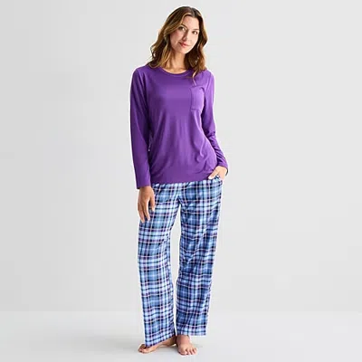 Jaclyn Womens Crew Neck Long Sleeve 2-pc. Pajama Set In Purple