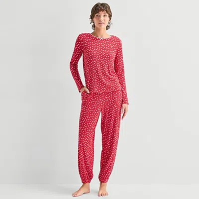 Jaclyn Womens Crew Neck Long Sleeve 2-pc. Pajama Set In Red