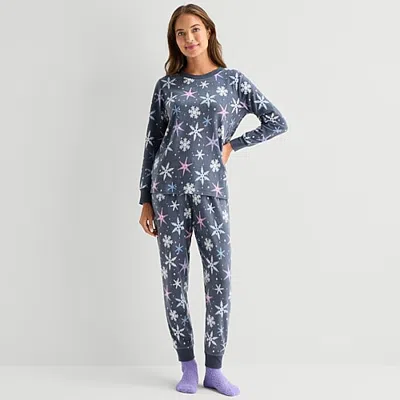 Jaclyn Womens Crew Neck Long Sleeve 3-pc. Pajama Set In Gray