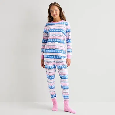 Jaclyn Womens Crew Neck Long Sleeve 3-pc. Pajama Set In Pink