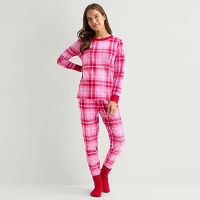 Jaclyn Womens Crew Neck Long Sleeve 3-pc. Pajama Set In Red