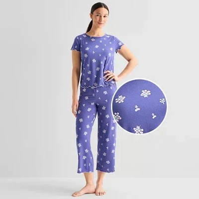 Jaclyn Womens Crew Neck Short Sleeve 2-pc. Pajama Set In Blue