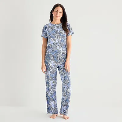 Jaclyn Womens Crew Neck Short Sleeve 2-pc. Pajama Set In Blue
