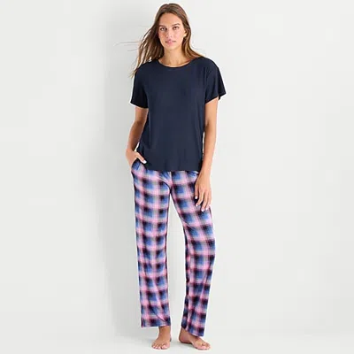 Jaclyn Womens Crew Neck Short Sleeve 2-pc. Pajama Set In Blue