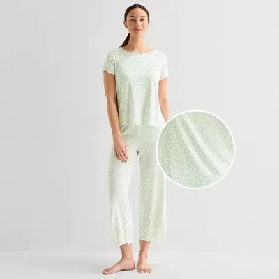 Jaclyn Womens Crew Neck Short Sleeve 2-pc. Pajama Set In Green