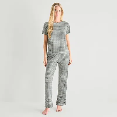 Jaclyn Womens Crew Neck Short Sleeve 2-pc. Pajama Set In Green