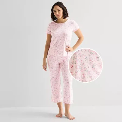 Jaclyn Womens Crew Neck Short Sleeve 2-pc. Pajama Set In Pink