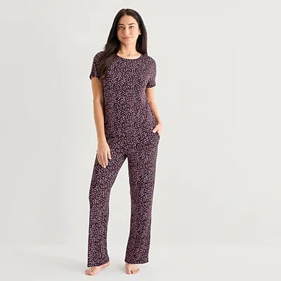 Jaclyn Womens Crew Neck Short Sleeve 2-pc. Pajama Set In Red