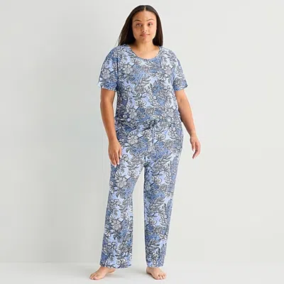 Jaclyn Womens Crew Neck Short Sleeve 2-pc. Plus Pajama Set In Blue