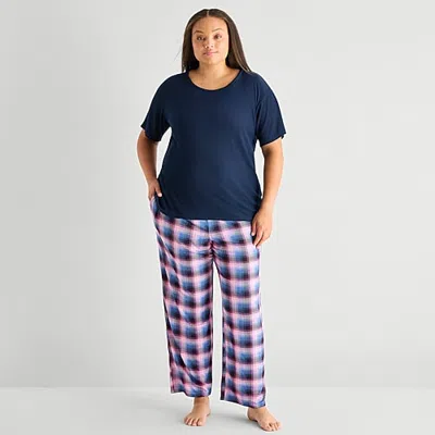 Jaclyn Womens Crew Neck Short Sleeve 2-pc. Plus Pajama Set In Blue
