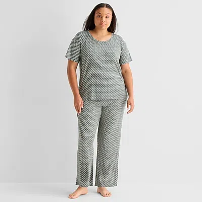 Jaclyn Womens Crew Neck Short Sleeve 2-pc. Plus Pajama Set In Green