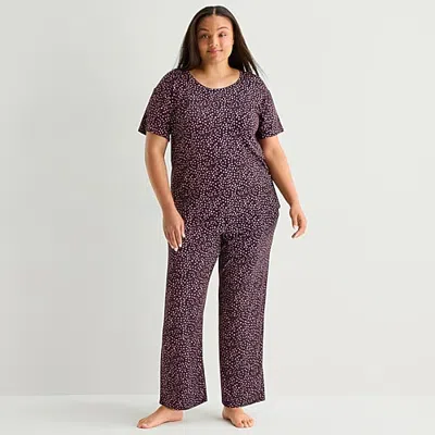 Jaclyn Womens Crew Neck Short Sleeve 2-pc. Plus Pajama Set In White