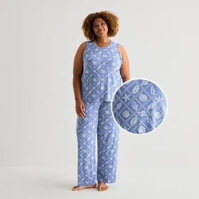 Jaclyn Womens Crew Neck Sleeveless 2-pc. Plus Pajama Set In Blue