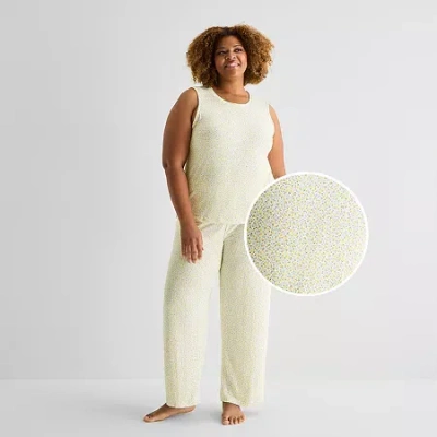 Jaclyn Womens Crew Neck Sleeveless 2-pc. Plus Pajama Set In White