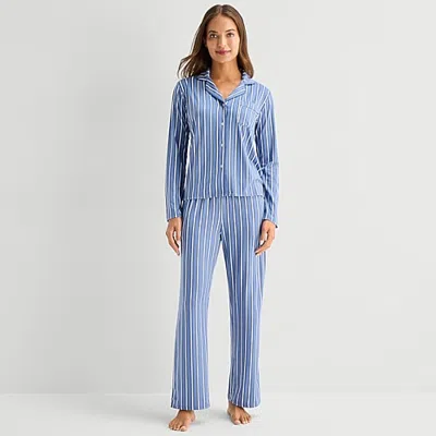 Jaclyn Womens Long Sleeve 2-pc. Pajama Set In Blue