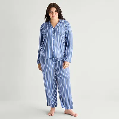 Jaclyn Womens Long Sleeve 2-pc. Plus Pajama Set In Blue