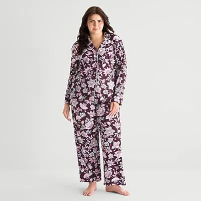 Jaclyn Womens Long Sleeve 2-pc. Plus Pajama Set In Red