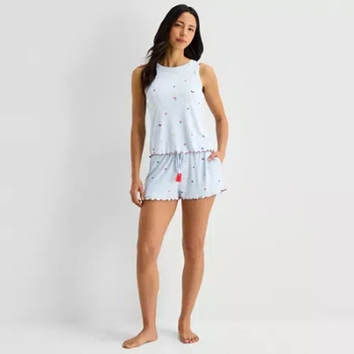 Jaclyn Womens Round Neck Sleeveless 2-pc. Pajama Set In Blue