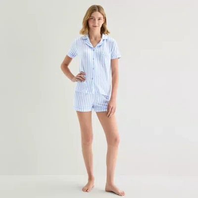 Jaclyn Womens Short Sleeve 2-pc. Pajama Set In Blue