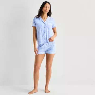 Jaclyn Womens Short Sleeve 2-pc. Pajama Set In Blue